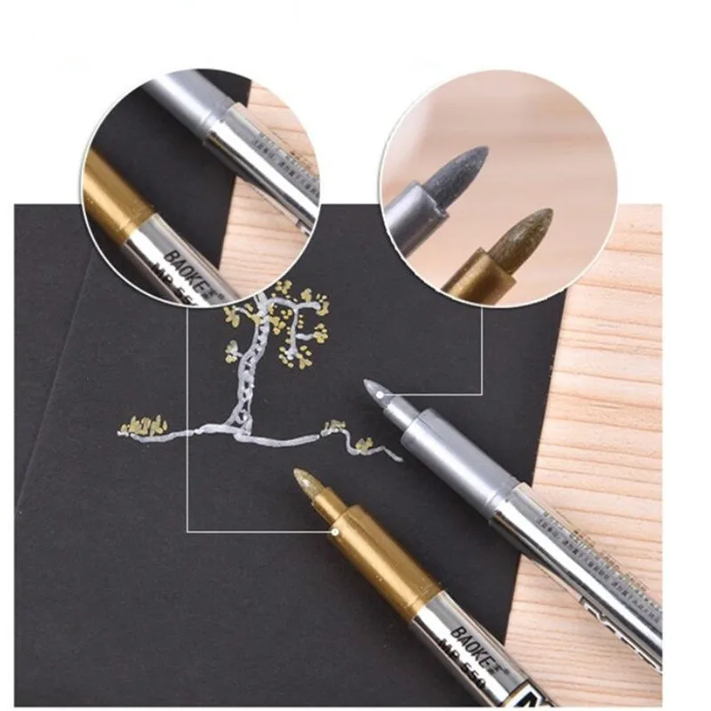 DIY Metal Waterproof Permanent Paint Art Marker Pens Gold Silver 1.5mm Student Supplies Craftwork Pen