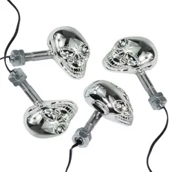 Indicador de señal de giro de calavera cromada Universal para motocicleta, luz ámbar intermitente, lámpara Dual deportiva para bicicleta, Bobber, 4 Uds.