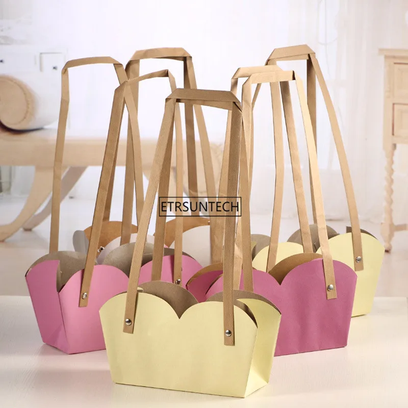 

Creative Waterproof Flower Packing Bags Kraft Paper Bonsai Package Plant Pot Carrier With Paper Rope