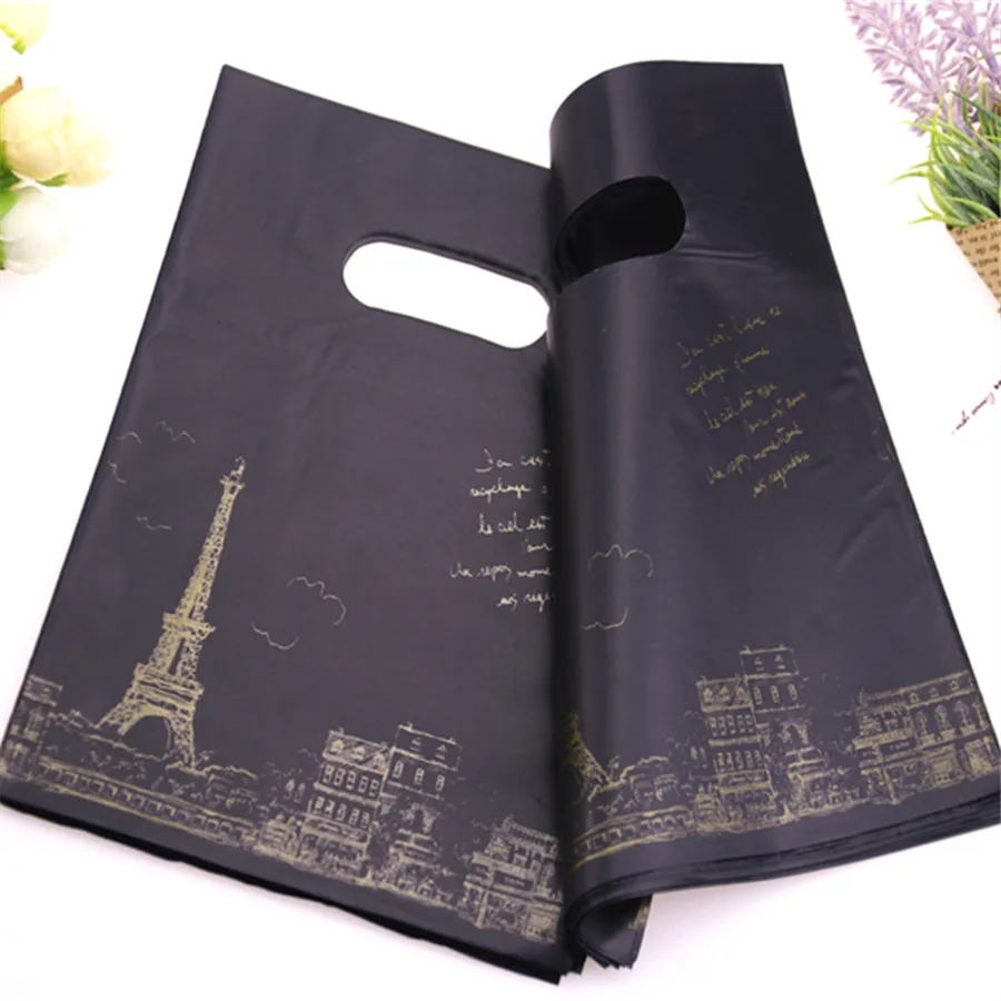 Wholesale 100pcs/lot 15*20cm Luxury Black Vintage Eiffel Tower Packing Bags Plastic Boutique Gift Packaging Bags
