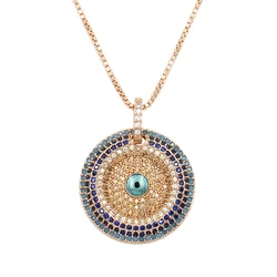 WEIMANJINGDIAN Brand Cubic Zirconia Micro Pave Round CZ Zircon Evil Eye Pendant Necklace Unisex Jewelry