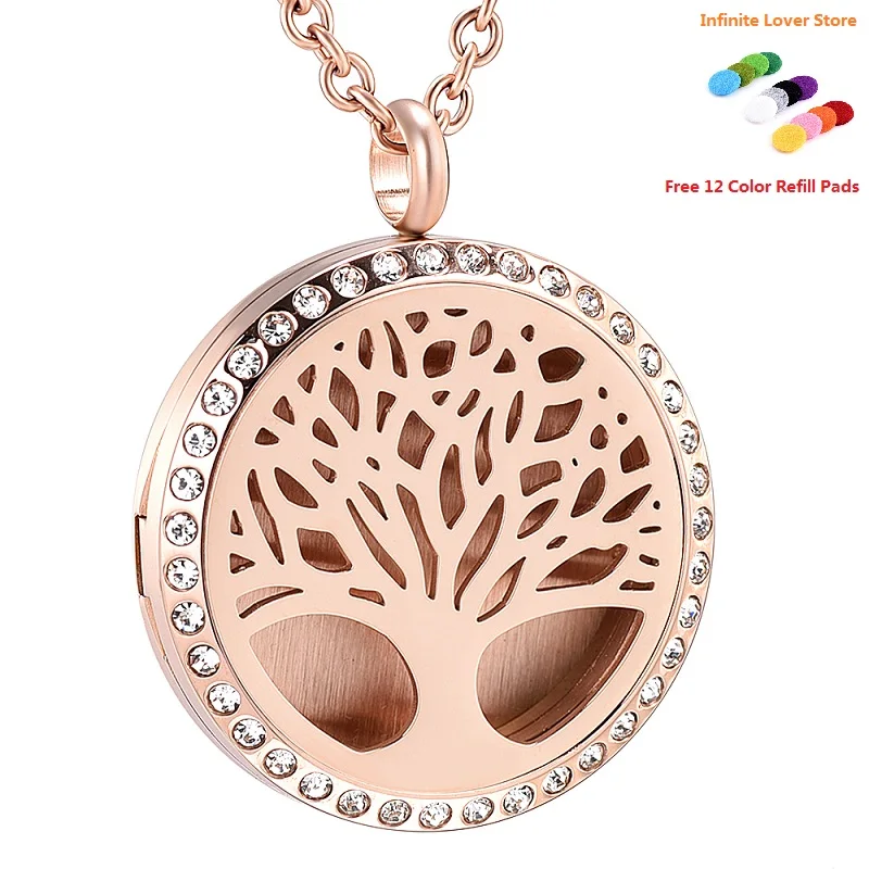 

IJP0366 Rose Gold Color Tree of Life Aromatherapy / Essential Oils surgical S.Steel Diffuser Locket pendant Necklace