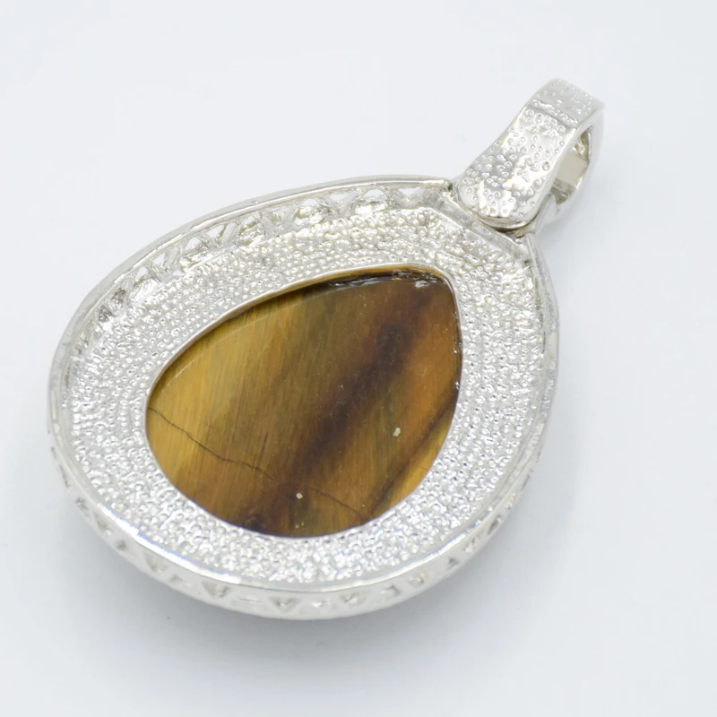 New Silver Plated Big Size Water Drop Necklace Pendants Natural Amethysts Crystal Tiger eye Stone Teardrop Bead Pendant Jewelry