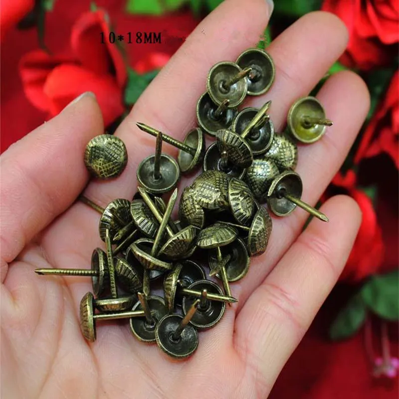 Antique Turtle Back Pattern Carved Nail Decorative Upholstery Tacks Stud Wooden Box Case Furniture Nails Pushpin,10*18mm,50Pcs