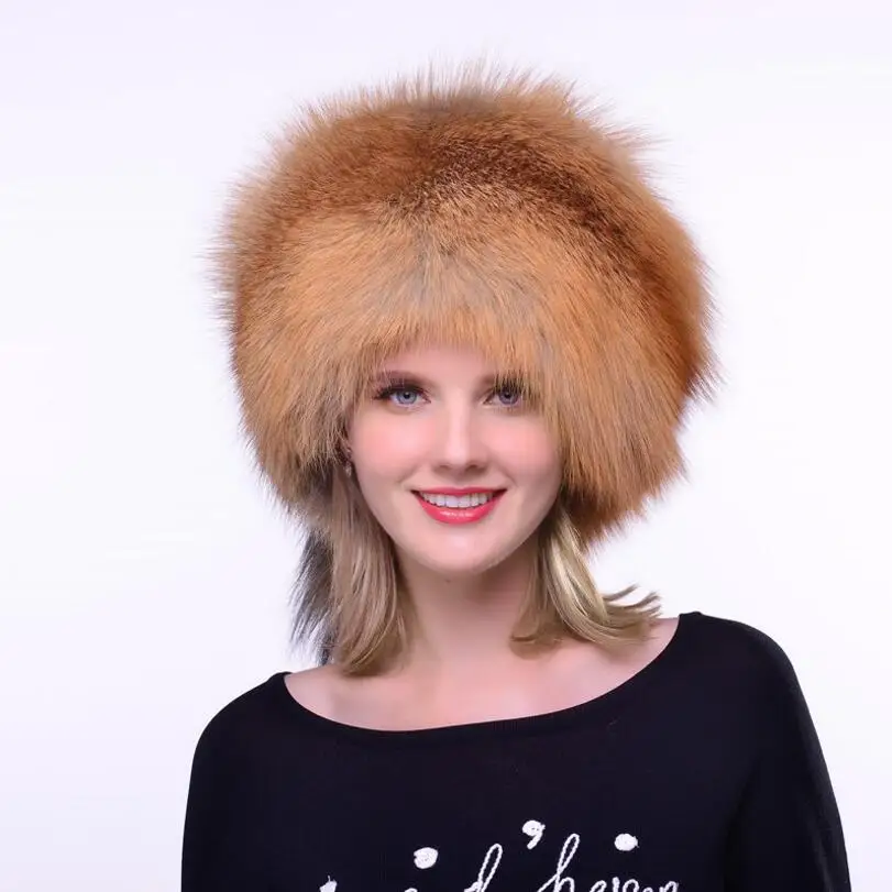 IANLAN Fashion Russian Style Full-pelt Fox Fur Bucket Hats Winter Outdoor Windproof Warm Top Hat Raccoon Fur Earmuff Hat IL00248