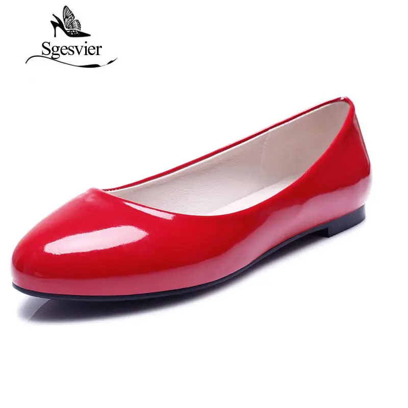 SGESVIER Women Flats Spring New Elegant Classics Dress Plus Size 31-52 Round Head Flat Heels Lady Shoes For Woman Slip On OX084