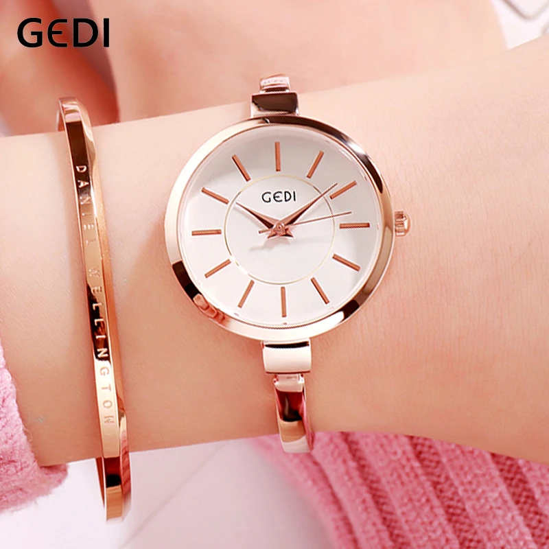 GEDI Simple Gold Watches for Women Big Dial Fashion Clock Female Wristwatch Top Women\'s Watch New Water Resistant reloj mujer