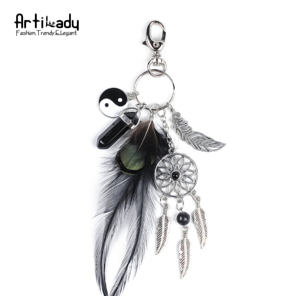 Dreamcatcher Feather Keychain Boho One Piece Crystal Stone Keychains Car Keyring Bag Charm Pendant Jewelry Gifts Ideas for Women