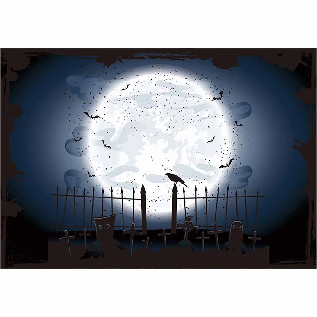 Allenjoy photo wall-papers background gothic cemetery light moon night black fog crow densely bat photography photocall backdrop