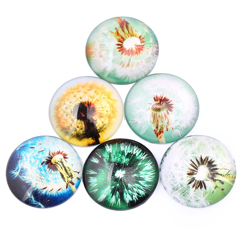 onwear mix color dandelion photo round glass cabochon 20mm 25mm 12mm 8mm 30mm diy flatback handmade jewelry findings for earring