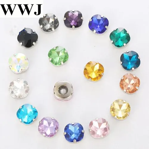 12mm All Colors Sew on Rhinestone Fat Square Shape Glass Stone In Hard Strong OPen Back Metal Claw Setting Sew-on Crystals