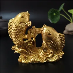 Estatuas doradas de Buda Feng Shui chino, escultura tallada a mano, animales, figuritas de pescado, adornos artesanales, accesorios de decoración del hogar