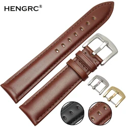 Genuine Leather Watch Band Black Brown 18 19 20 21 22 24mm Women Men Soft Smooth Strap With Silver Gold Metal Buckle