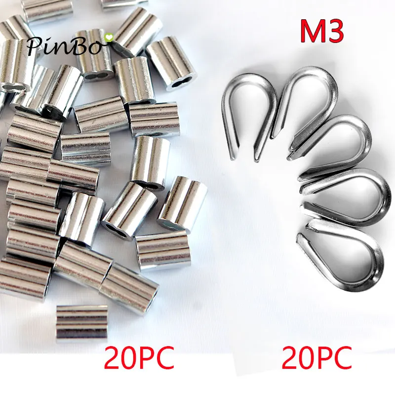 20pc Diameter 3mm M3 Sleeves Aluminium Oval Double Hole and thimble rope for Crimping Wire Rope