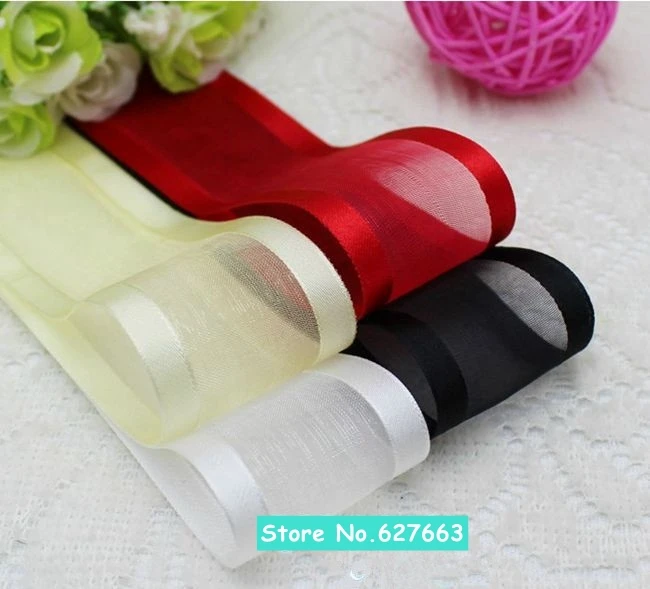 50Yd (40mm) Wedding Party High Quality Craft Satin Woven Edge Sheer Organza Ribbon ( red,white,black,light gold )