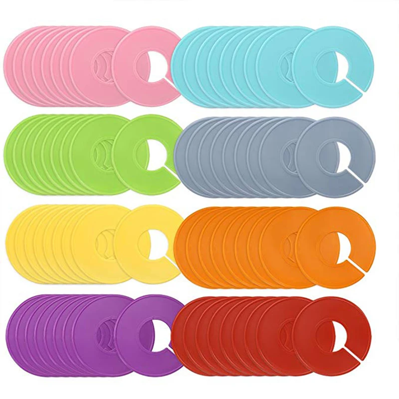 8 Colors 48 Pieces Plastic Clothing Rack Size Dividers Round Hangers Closet Dividers Garment Tags Size Marking