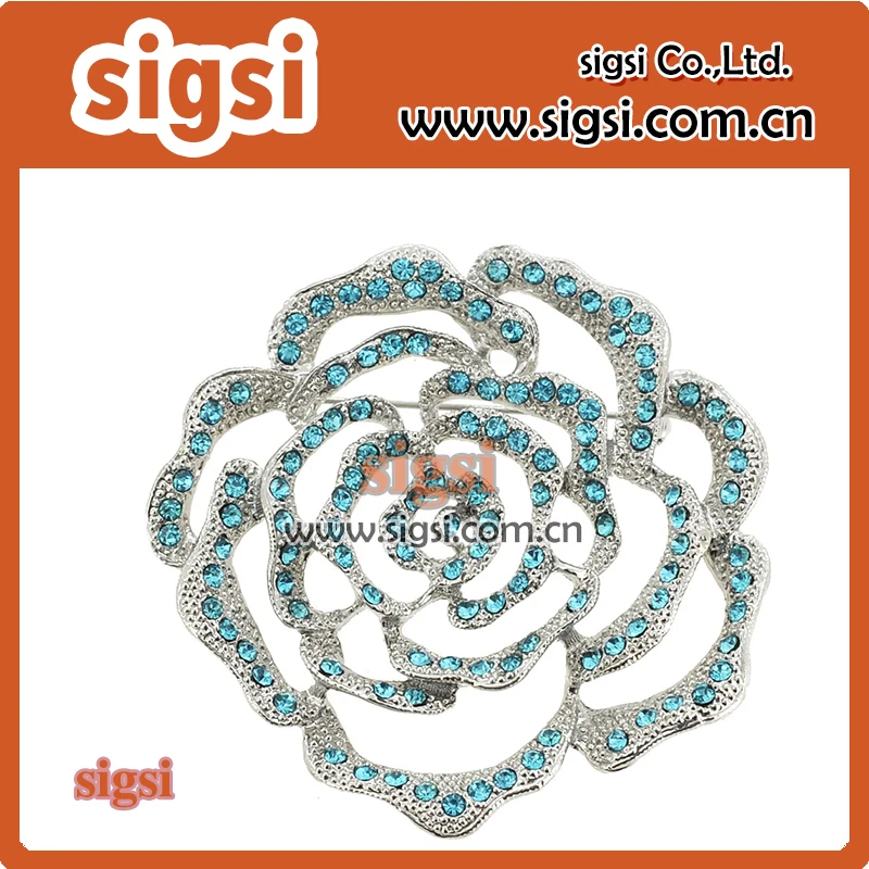 

Wholesale Blue Crystal Flower Rhinestone Brooch For Wedding Invitation