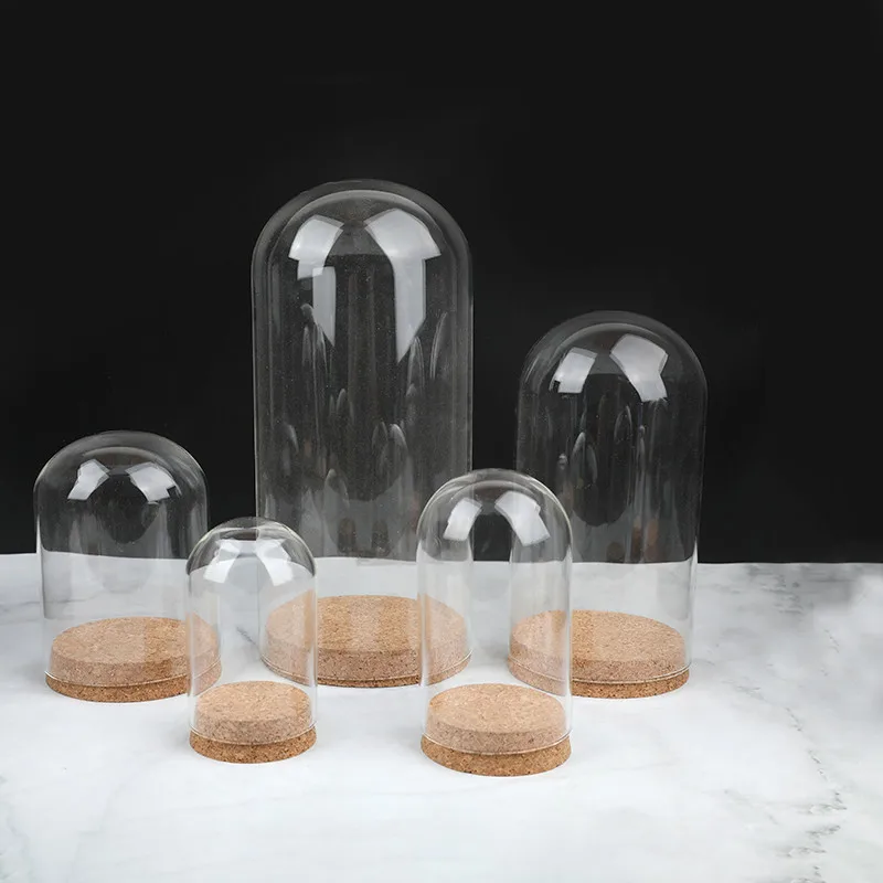 4sets/pack 8*10cm Small Size Glass Dome Vase Home Decoration Different Base Fashion Transparent Food Cake Cover Friend Gift