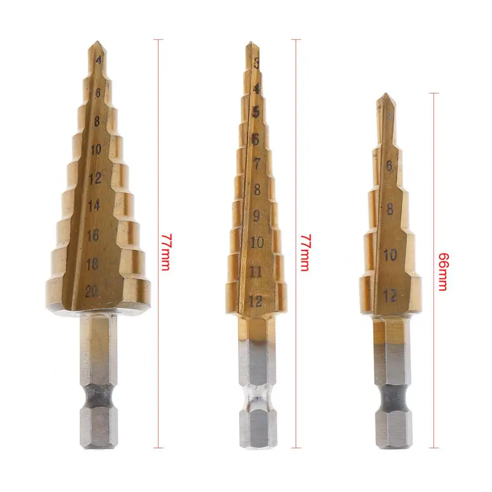 3 pz/lotto 1 / 4 pollici codolo esagonale HSS Mini Set di punte per trapano con rivestimento in titanio 3-12 / 4-12 / 4-20mm