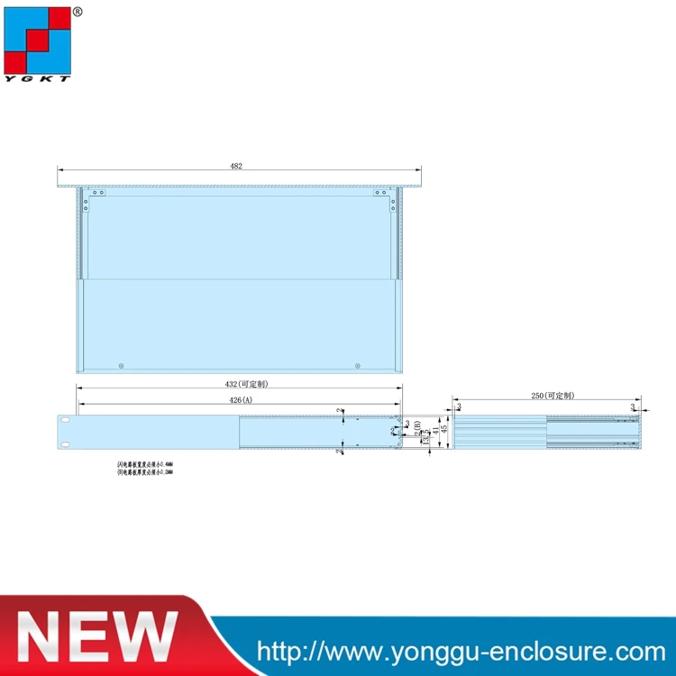 Chassis web server 19 inch rack mount aluminium enclosure 2U 19 inch housing Electronics 482*89*250mm