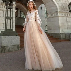 LORIE Lace Appliques A-Line Wedding Dresses Beach Lantern Sleeves Tulle Boho Wedding Gowns Elegant Princess Wedding Party Dress