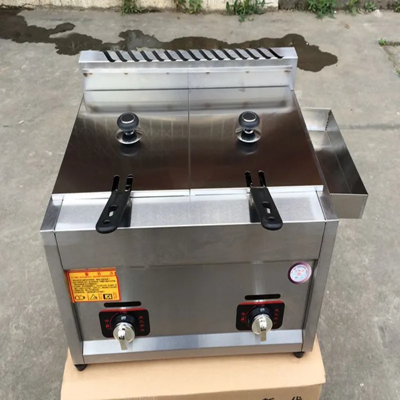 Commercial gas heating deep fryer double-cylinder deep frying machine potato chip chicken fryer  ZF