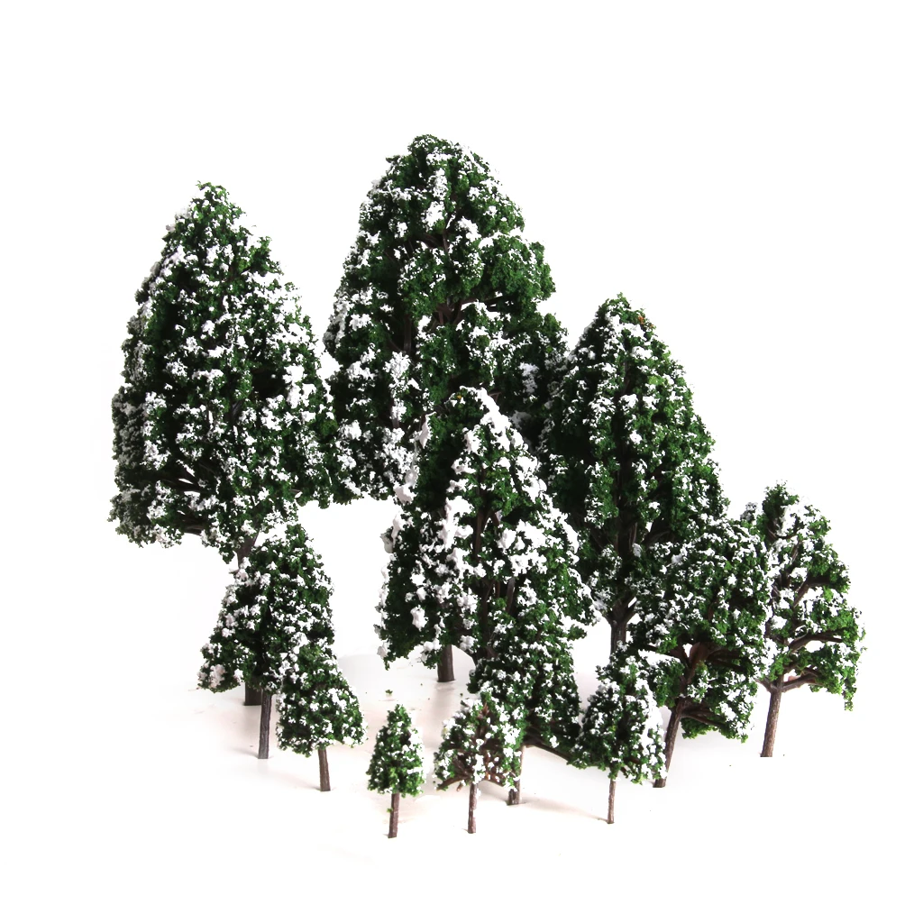 12 Pcs Plastic Poplar Trees Model Train Snow Scenery Scale 1:500-1:50 Dark Green