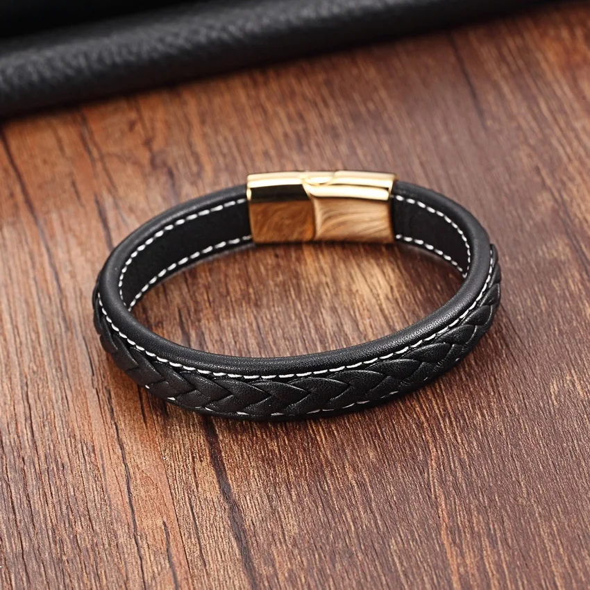 XQNI Classic 19,21,23cm Size Choose Leather Stainless Steel Magnetic Buckle Men Women Leather Bracelet Fashion Charm Bracelet