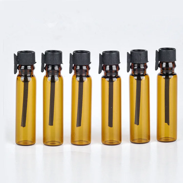 100pcs/lot 1ml 2ml Amber Glass Perfume Bottle Refillable Mini Sample Glass Essential Oil Vials Cosmetic Container
