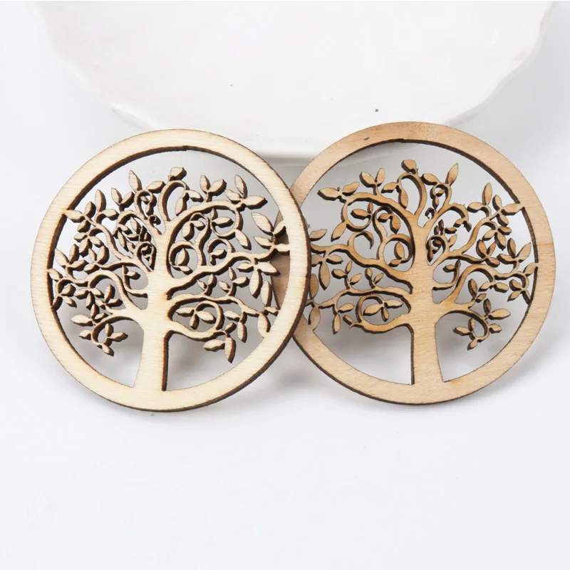 Natural Tree Pattern Wooden Scrapbooking Art Collection Craft for Handmade Accessory Sewing Home Decoration 50mm 10pcs