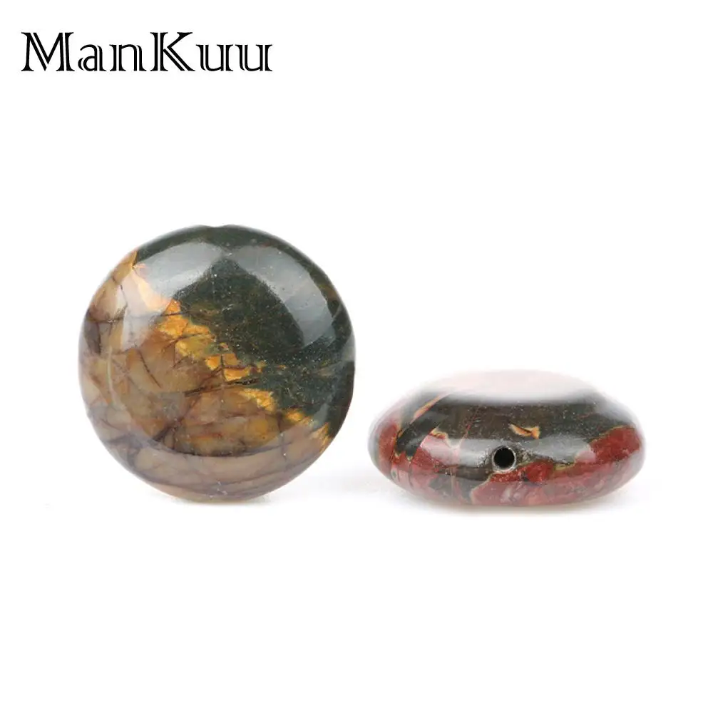 

Mankuu 20mm Flat Round Coffee Red Pine Stone Beads For Jewelry Making Natural Strip Pattern Stone Beads DIY Beading Accessories