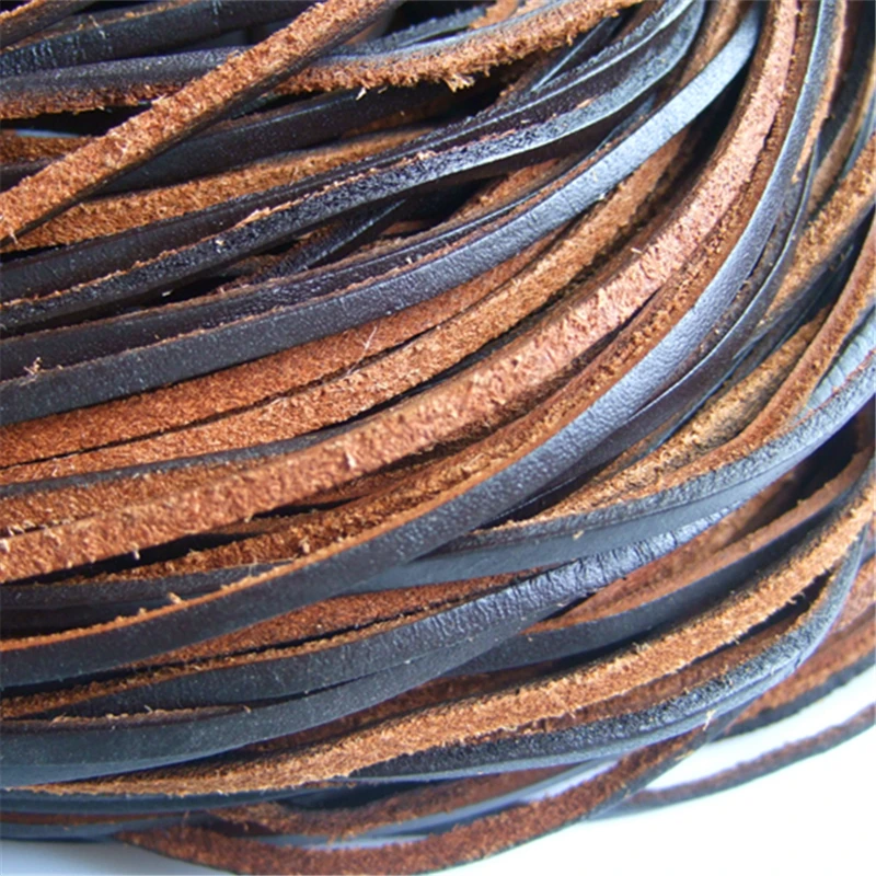 5 Yards Brown Soft Coarse Flat Genuine Leather Cord For Necklace Bracelet Making Rope DIY Fashion Jewelry Accessories 3*2mm