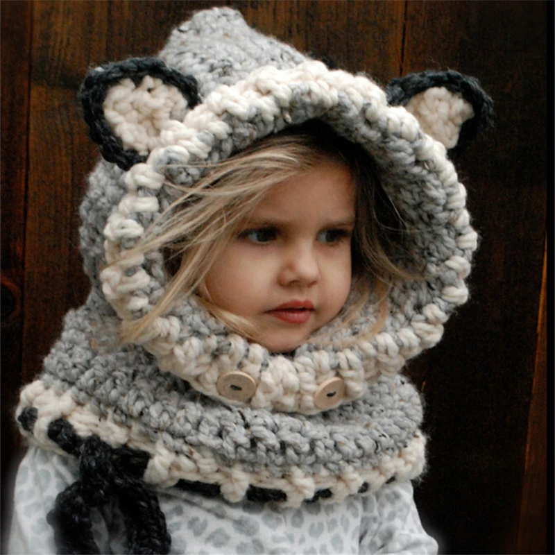 IANLAN Girls Winter Hat Scarf Little Fox Style Children Lovely Kids Warm Knit Wool Beanies Scarves IL00193