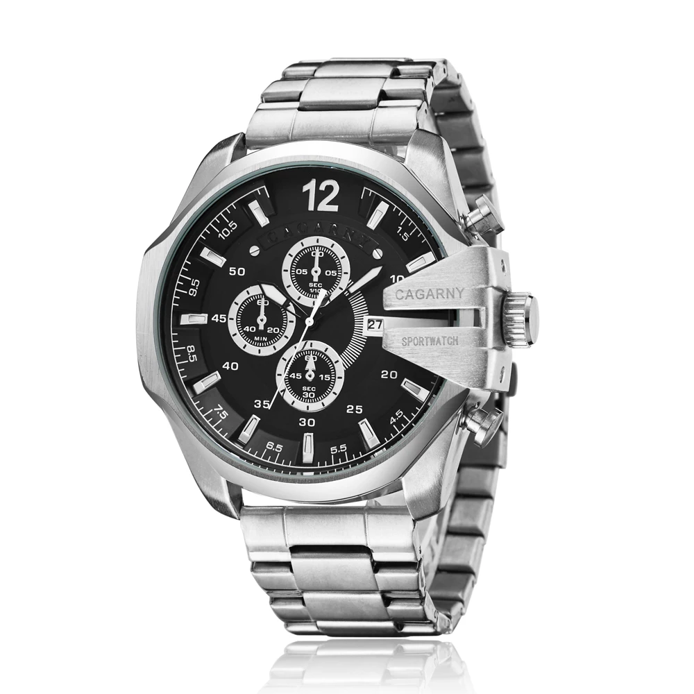 Cagarny Luxury Brand Waterproof Military Sport Watches Men Silver Steel Quartz Analog Wrist Watch Male Clock Relogios Masculinos