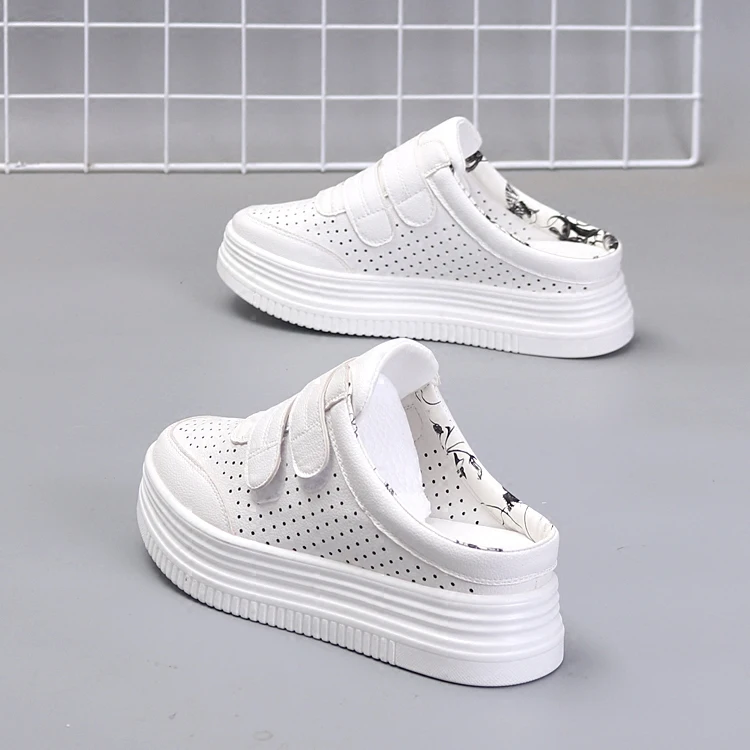 2018 Summer Hollow Breathable White Shoes Women's Thick Bottom Increased Wild Casual Shoes Half Support