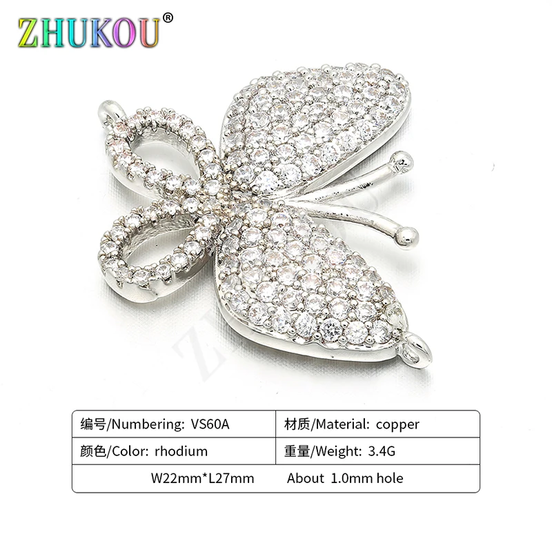 22*27mm Handmade Brass Cubic Zirconia Bướm Quyến Rũ Kết Nối TỰ LÀM Đồ Trang Sức Vòng Tay Vòng Cổ Làm, Mô Hình: VS60