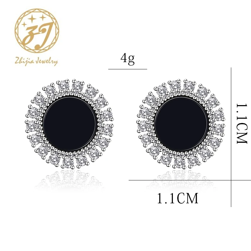 Zhijia new fashion round stud earrings for women simple design black female earrings jewelry party gifts