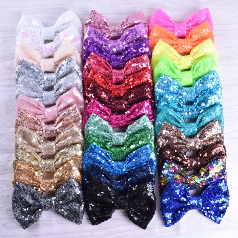 10pcs/lot 34Colors Large Sequin Hair Bows 5\