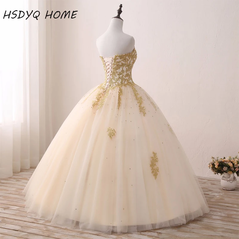 Gold Appliques Vestidos De 15 Anos Sweetheart Ball Gown Quinceanera Dresses Real Photos Prom Gowns Amazing Birthday Dresses 2017