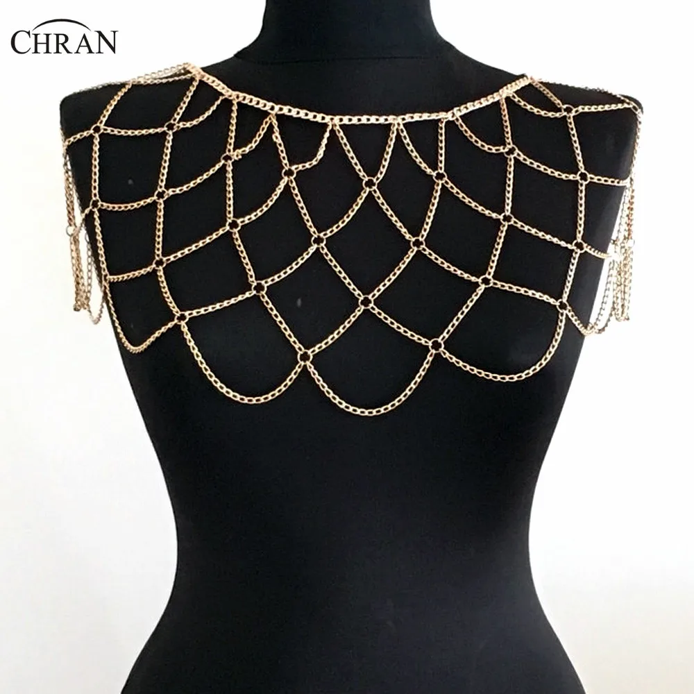 Chran New Chain Bra Wedding Shoulder Necklace Women Sexy Bikini Beach Bralette Night Club Wear Chain Shawl Jewelry CRBJ916