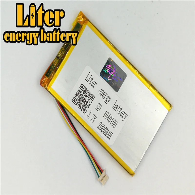 Batería de polímero de litio de 1,0 MM, conector de 5 pines, 4040100, 3,7 V, 2000mah, para equipos de belleza médica, tableta, pc, 7 pulgadas, MP4, MP5