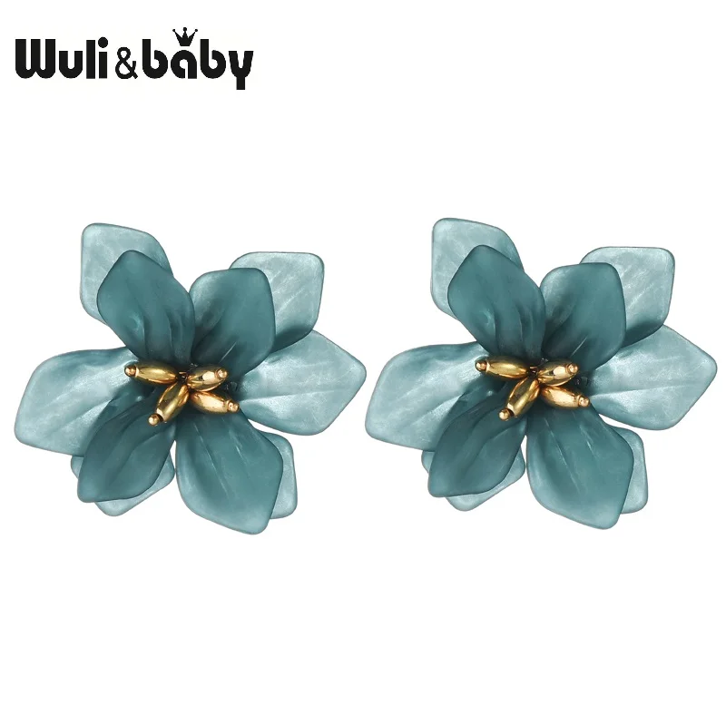 Wuli & Baby-Pendientes de flor grande para mujer, flores grandes de acrílico, color blanco, naranja, verde, aretes para vacaciones