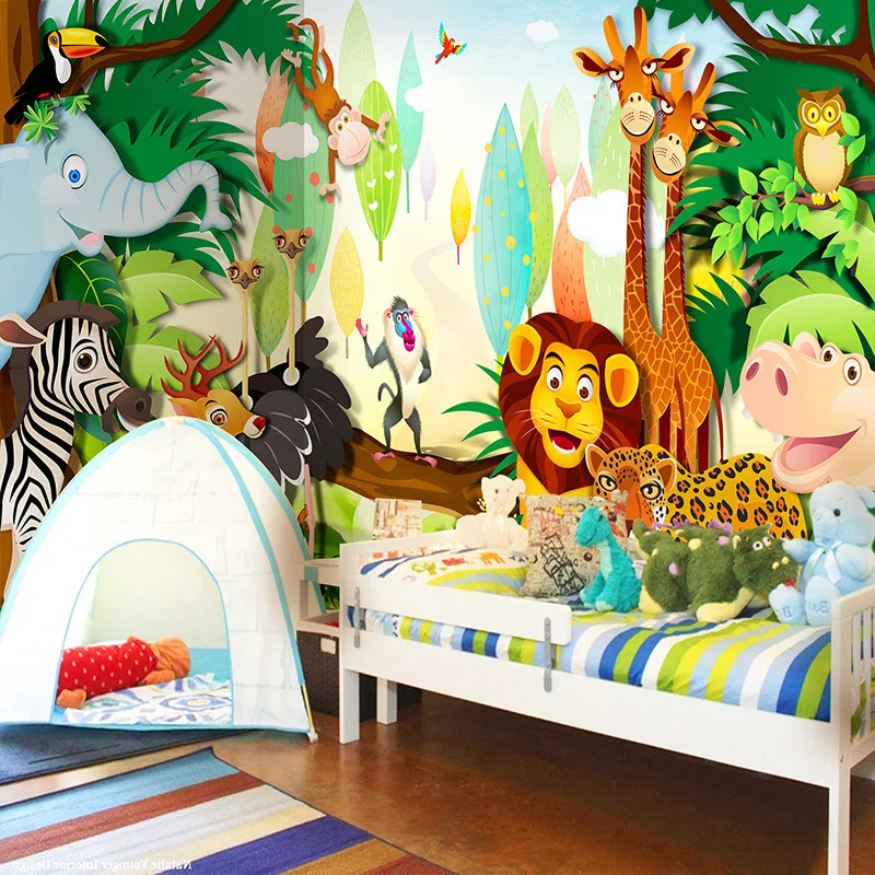 

Custom 3D Wall Mural Animal World Lion Photo Wallpaper Cartoon Children's Bedroom Background Wall Cloth Eco-Friendly Wall Papers