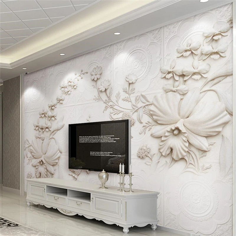 wellyu  papier peint  wallpaper for walls 3 d Custom wallpaper  3d white white European stone carving orchid background