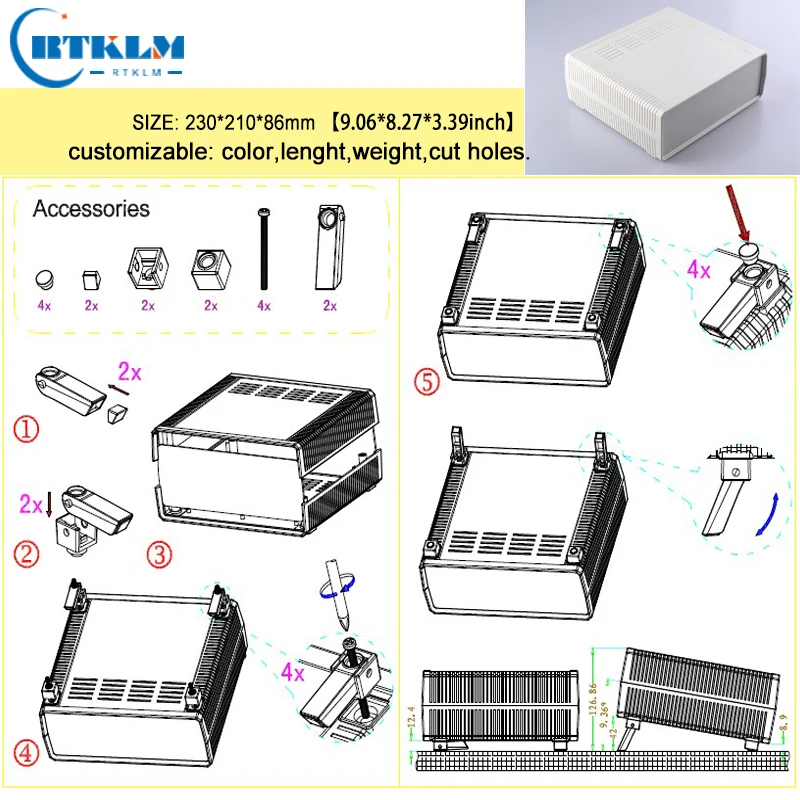 DIY plastic enclosure junction box Abs plastic project case custom electronics enclosure desktop distribution box 230*210*86mm