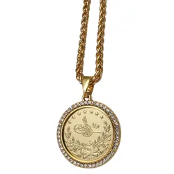 ZKD islam Arab Coin Gold Color Turkey Coins crystal Pendant Necklace  muslim Ottoman coins jewelry