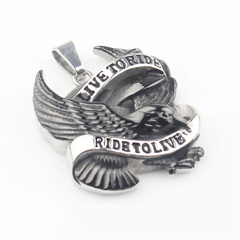 Punk Cool Men\'s Black & Silver color Live to Ride Hawk Eagle 316L Stainless Steel Pendant