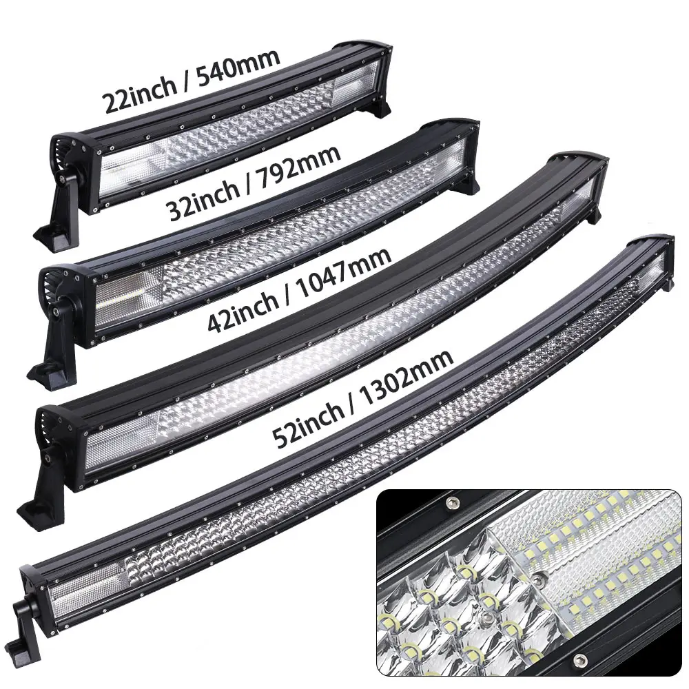 22 / 32 / 42 / 52 inch Curved LED Light Bar LED Work Light 4 Rows LED Bar for Car Tractor Offroad Truck 4x4 4WD ATV SUV