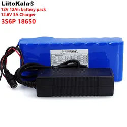 LiitoKala 12v 18650 akumulator litowo-jonowy 12A płyta ochronna 12000mAh latarka myśliwska ksenonowa lampa wędkarska użyj + ładowarka 12.6v 3A