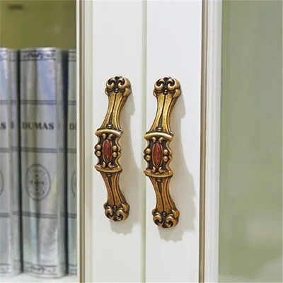 2 pcs Bronze Drawer Pulls Handle 4 Styles Red Stone Dresser Knob Rustic Droor Handles Decorative Cabinet Pulls Handle